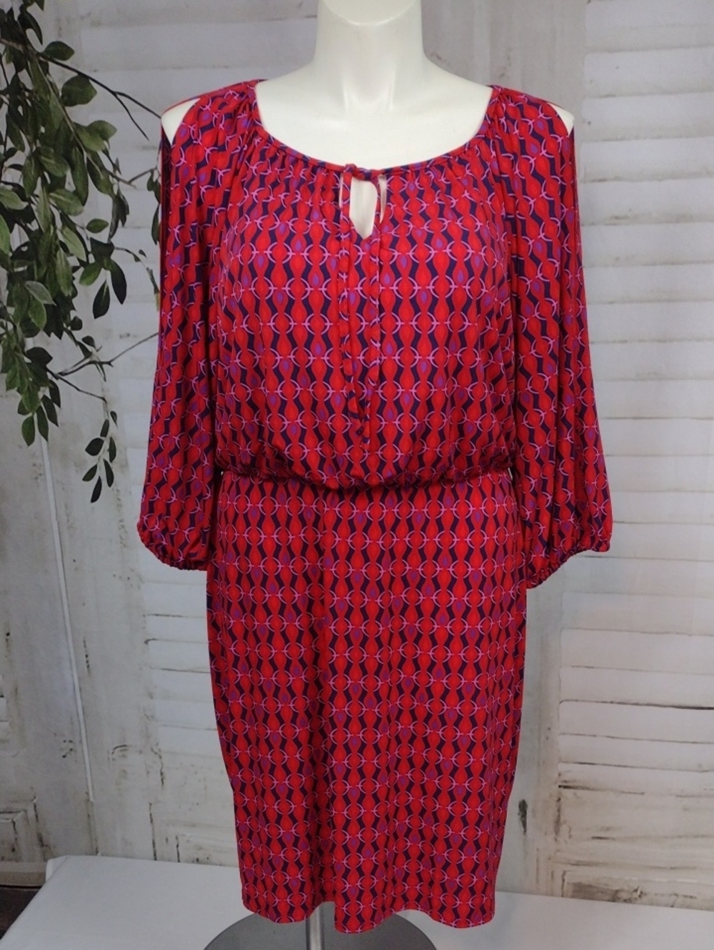 Maggy London Red and Navy Patterned Dress Size 18